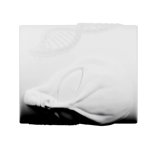 Скульптура с черепом и днк