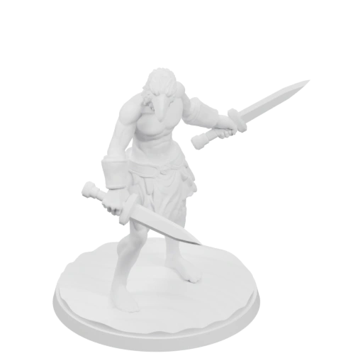 Воин с двумя мечами в боевой позе