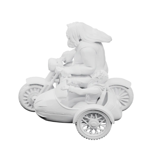 с двумя персонажами на велосипеде