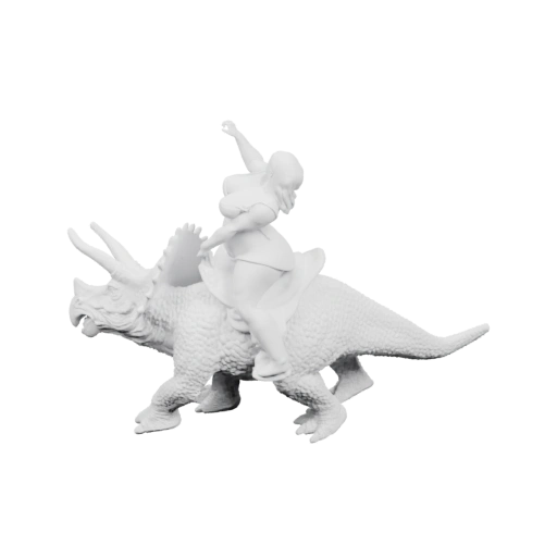 Девушка сидит на трицератопсе