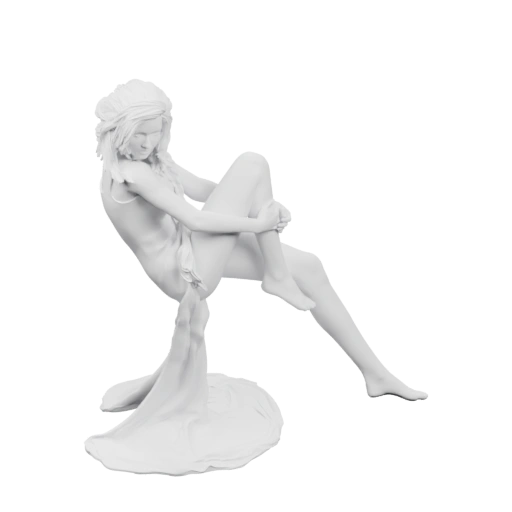 Девушка сидит на стуле, обнимая ноги