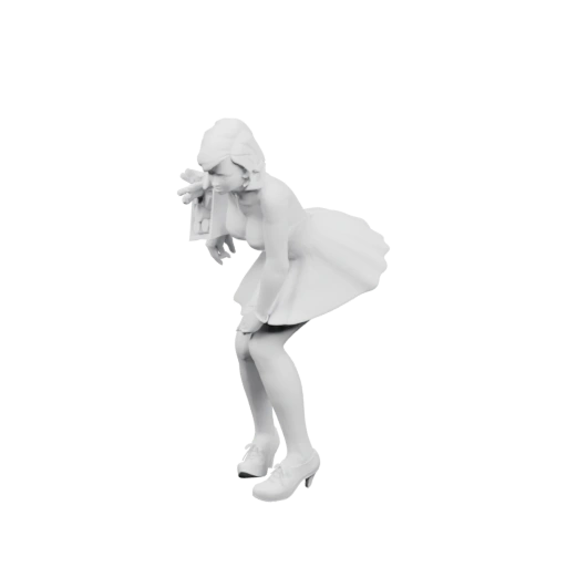 Девушка держит букет и наклонилась вперёд