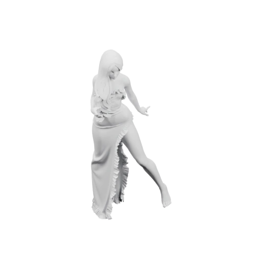 Женщина в длинном платье с развевающимся шлейфом