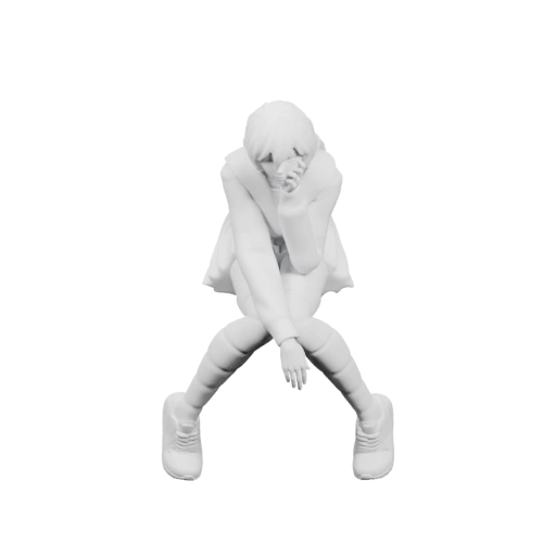 Сидит на стуле, опираясь на руки