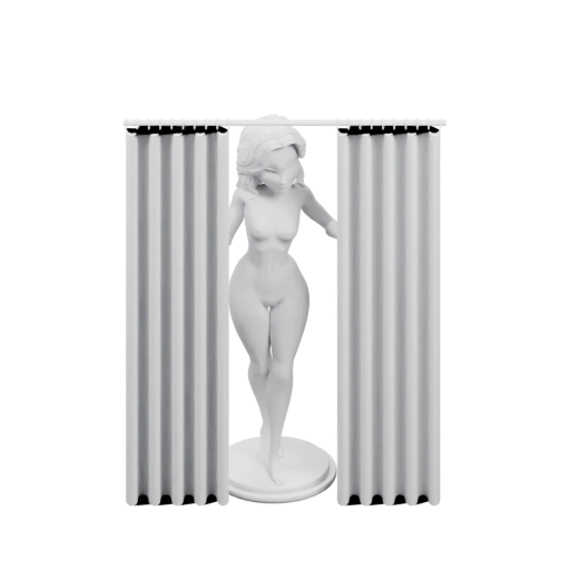 Статуя женщины за шторами
