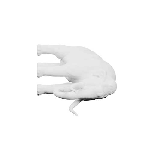 Мамонт лежит на спине, с вытянутыми лапами