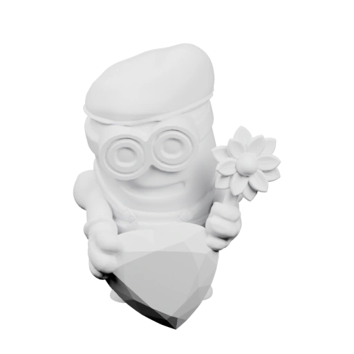 Миньон держит цветок и камень