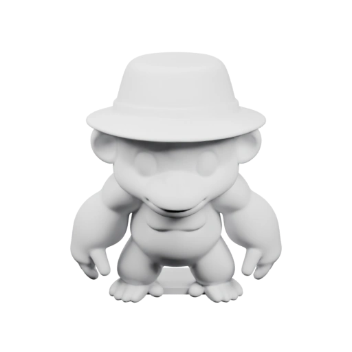 Обезьяна в шляпе стоит на задних лапах