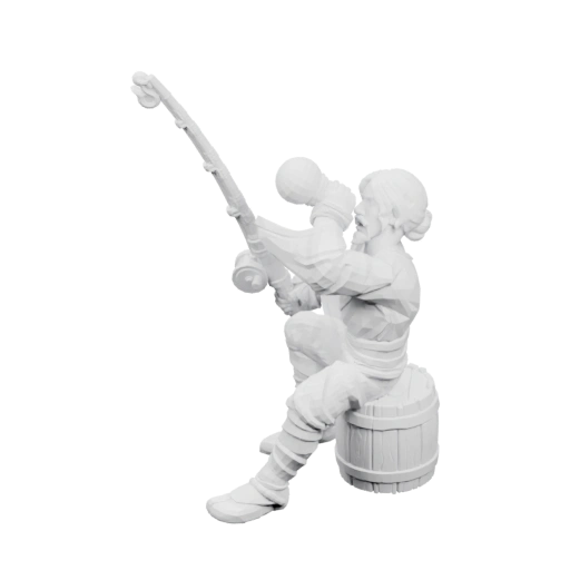 Рыбак сидит на бочке, играет на гитаре