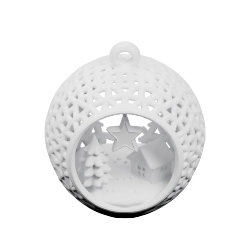 Снежный лес и дом в круглом шаре