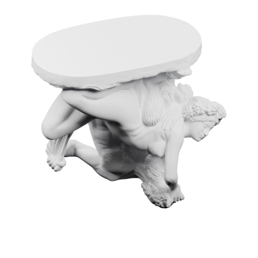 Несёт круглую табуретку