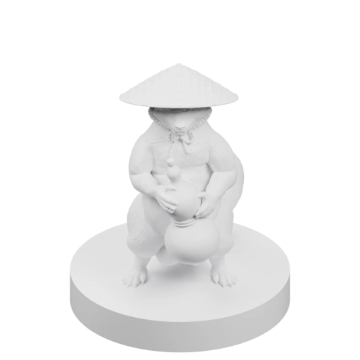 Сидящий танукэ держит кувшин