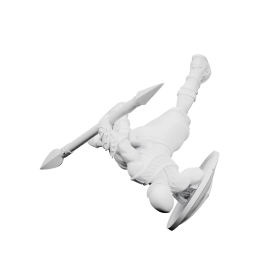 Воин в боевой позе с оружием