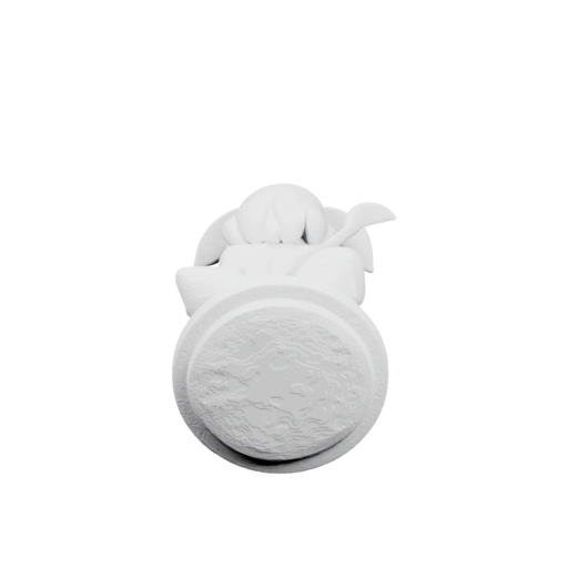 Изображает сидящего персонажа на круглом подставке