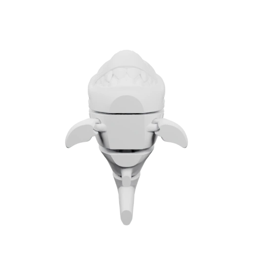 Голова с плавниками и улыбкой, подвижные конечности, стилизованная форма