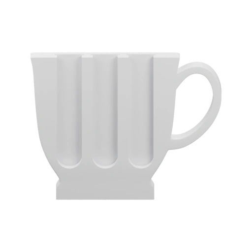 Форма напоминает чашку с выступами на боковой поверхности и ручкой