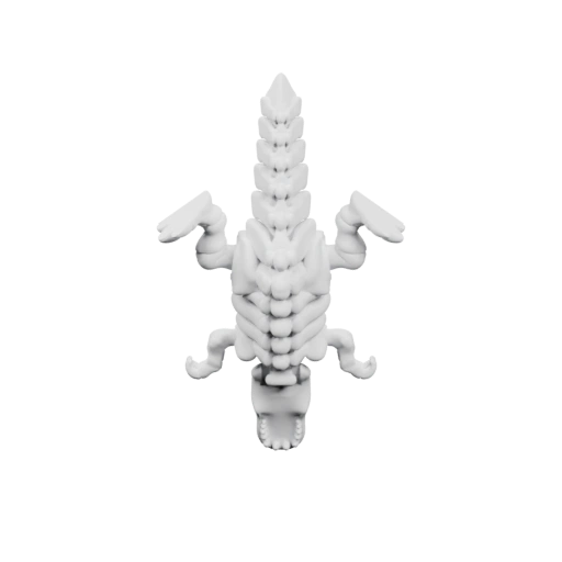 Узкий симметричный объект с вытянутым корпусом и множеством деталей