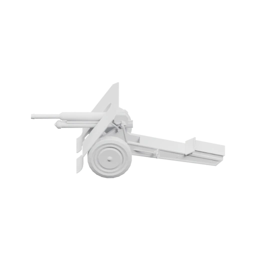 Узкое орудие с колесами и станиной, установленное на платформе