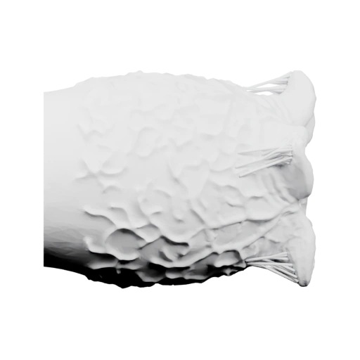 Форма напоминает птичий яйцо с вырезами и текстурой