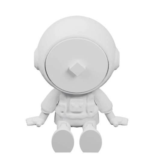 Сферическая голова, сидит на сиденье, с подвижными конечностями