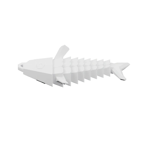 Состоит из сегментов, имитирующих кости, с плавниками и хвостом