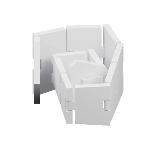 Сложная конструкция из соединённых частей с открытыми проёмами и угловыми элементами