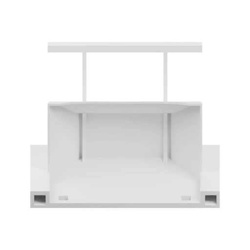 Имеет прямоугольную форму с отверстиями и выступами для крепления