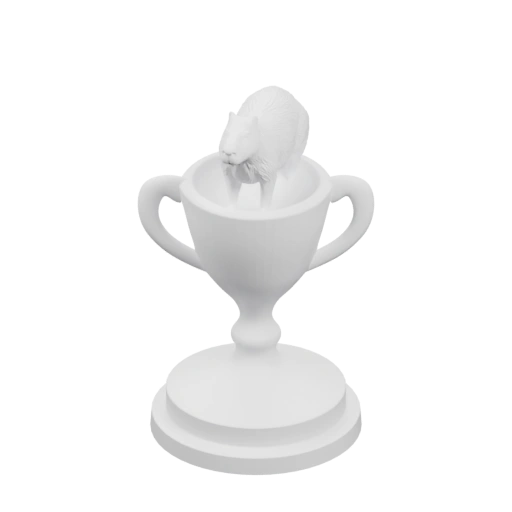 Маленькая фигурка животного внутри кубка с двумя ручками