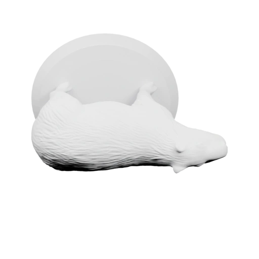 Фигурка кролика прикреплена к круглой плоскости, удерживается на стене