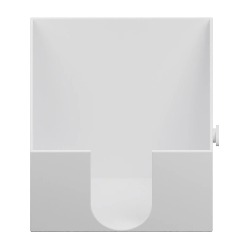 Имеет верхнюю часть с вырезом и нижнюю с защелкой