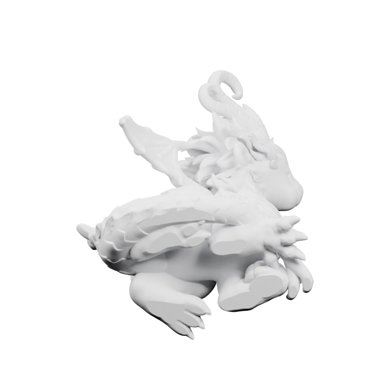 Маленький дракон с крыльями и хвостом в спокойной позе