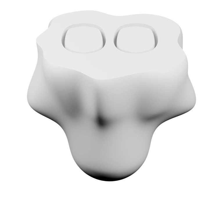 Форма напоминает голову с двумя круглыми отверстиями и нижними элементами