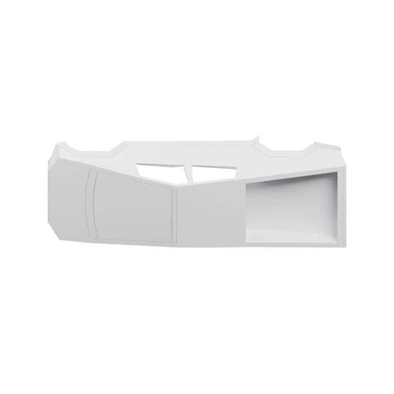 Имеет сложную форму с отверстиями и выступами