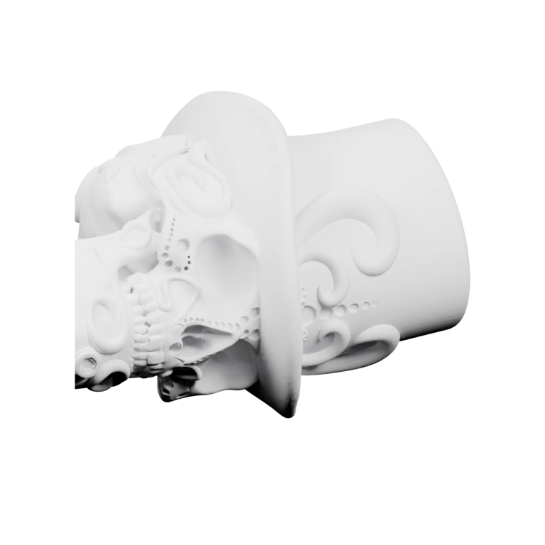 Фигурка с костяной головой и украшенной шляпой