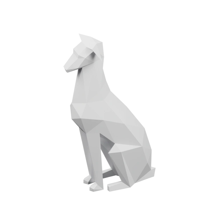 Сидящая фигура с геометрическими поверхностями и выразительной мордой