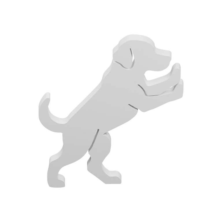 Собака в разных позах, с поднятыми лапами и хвостом