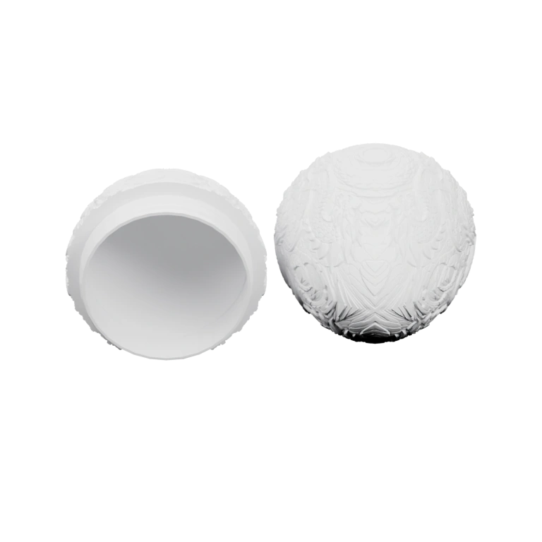 Сферическая форма с рельефным узором, напоминающим перья и крылья