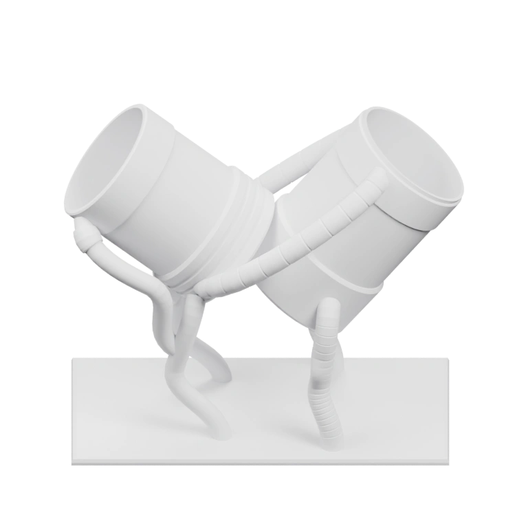 Два ведра соединены трубами и установлены на подставке