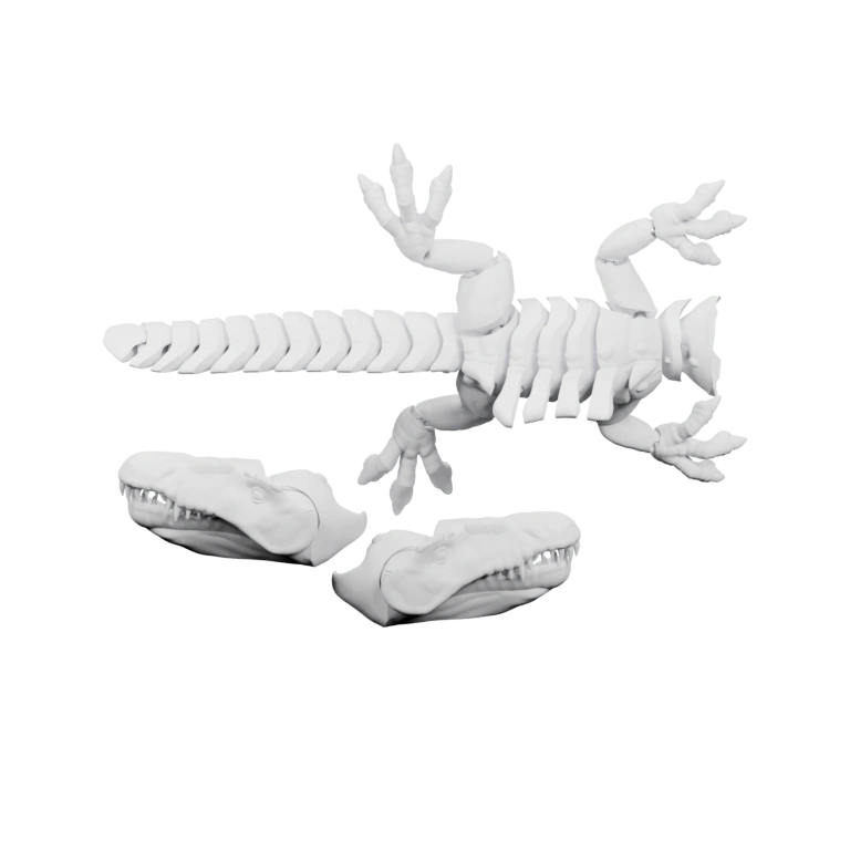Скелет динозавра с длинным хвостом и острыми зубами