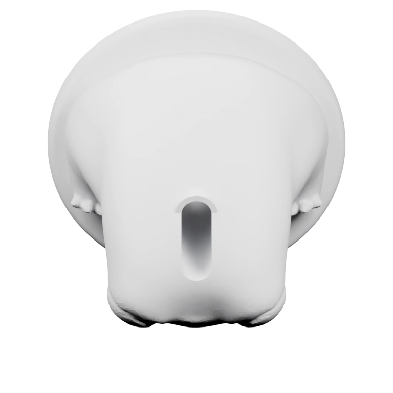 Имеет центральное отверстие и округлую форму