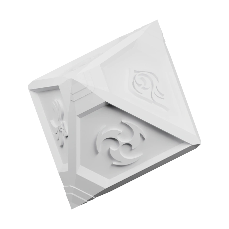 Граненый объект с выгравированными узорами на каждой грани