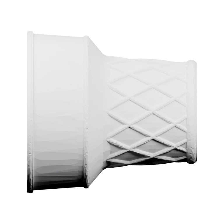 Узкий верх с ромбовидным рельефом, основание с гладкой поверхностью