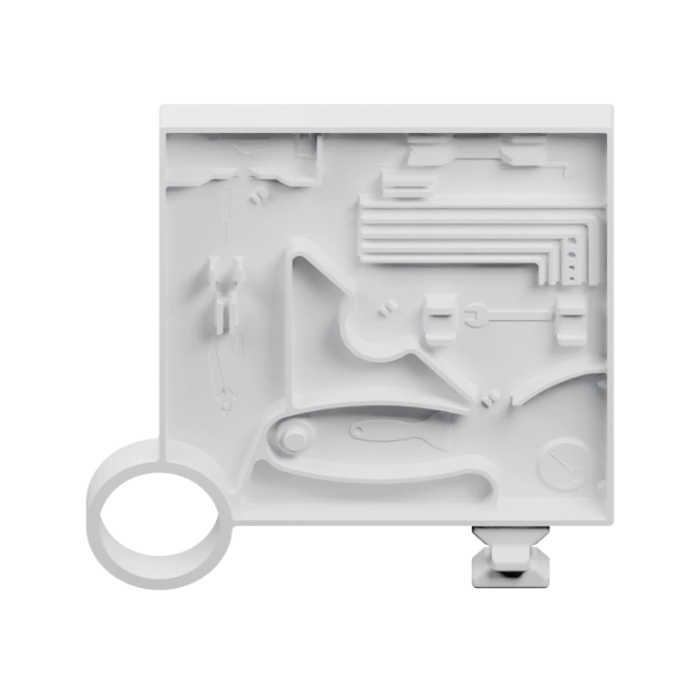 Плоская форма с вырезами и рельефными деталями инструментов