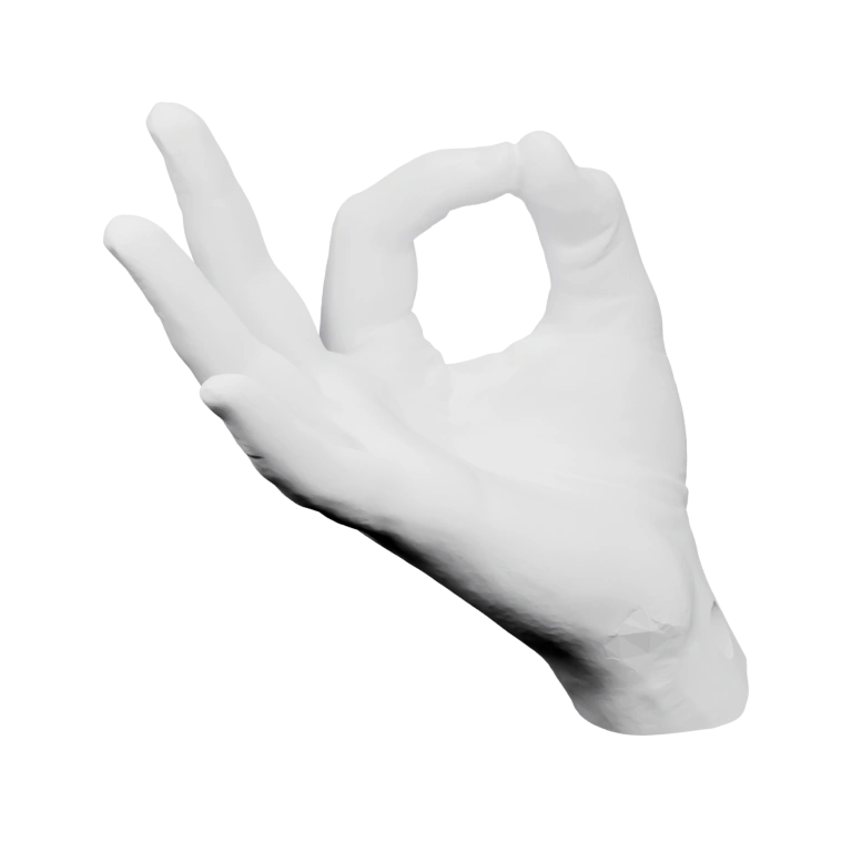 Показывает различные позы рук с открытыми и сжатыми пальцами