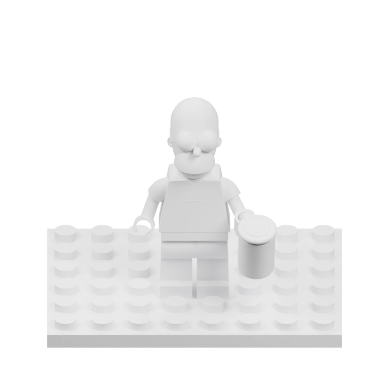 Персонаж стоит на подставке, держит кружку