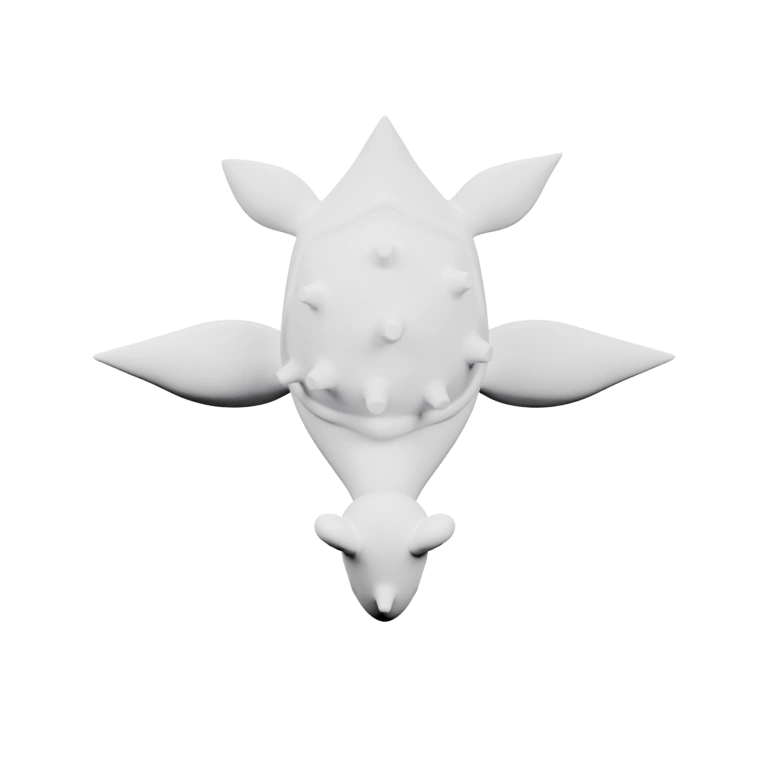 Симметричная форма с шипами, крыльями и головой, напоминающая морского существа