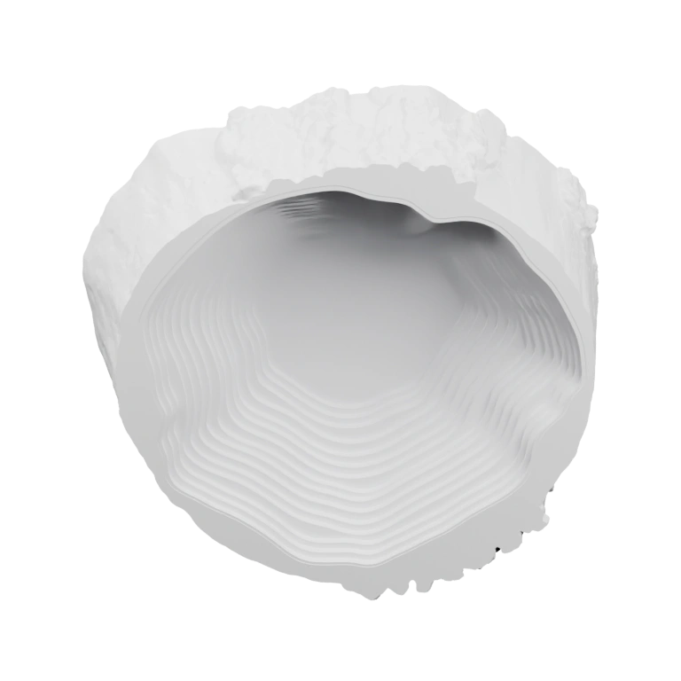 Внутренняя поверхность имеет волнистые линии, внешняя — гладкая