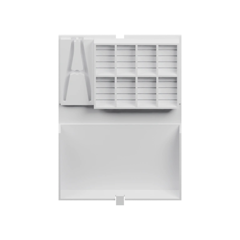 Состоит из верхней части с отделениями и нижней секцией, а также двух боковых элементов