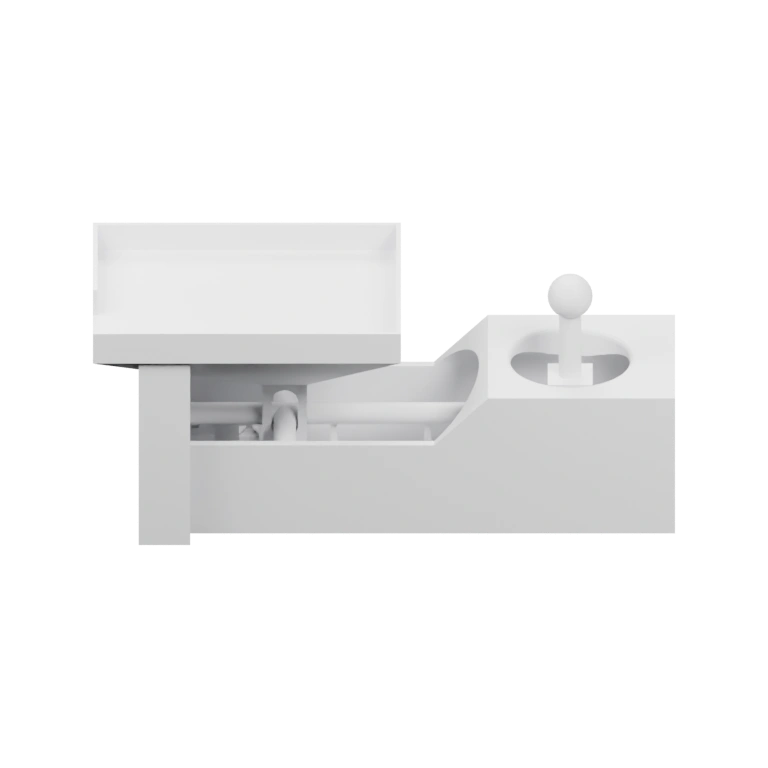 Имеет две части с крепежными элементами и выемками