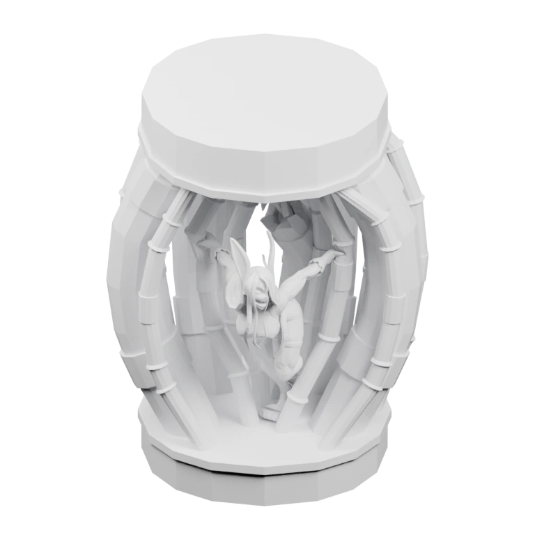 Внутри стойки находится фигурка с крыльями, заключённая в решётчатый корпус